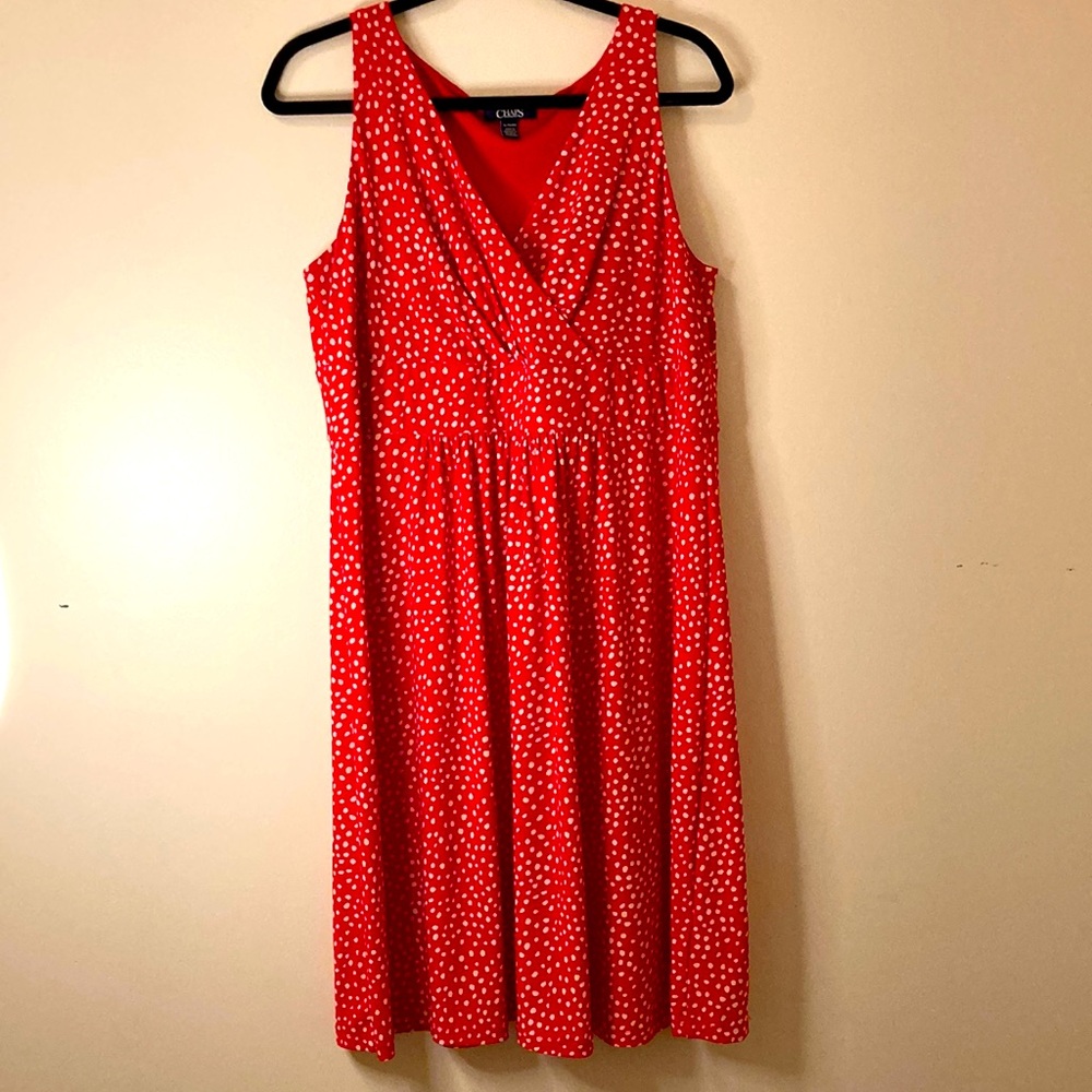 Chaps Red and White Polka Dot Dress